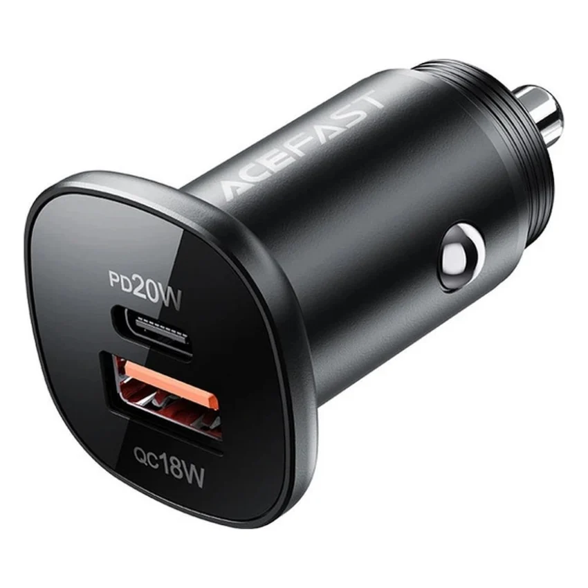 Зарядний пристрій Acefast 1xUSB-C PD20W + 1xUSB QC3.0 18W car adapter metal (6974316280330)