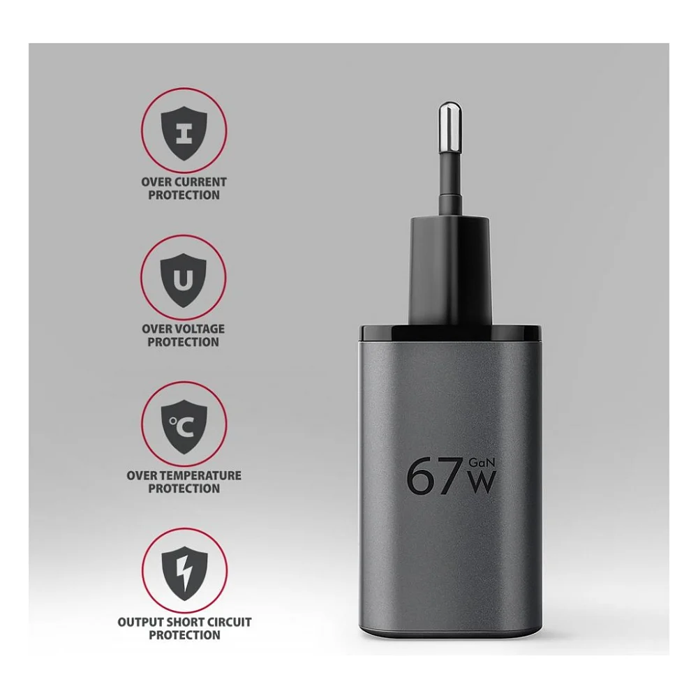 Зарядний пристрій AXAGON 1xUSB-C PD67W + 1xUSB QC4+ PPS gray (ACU-PQ67) — фото 5