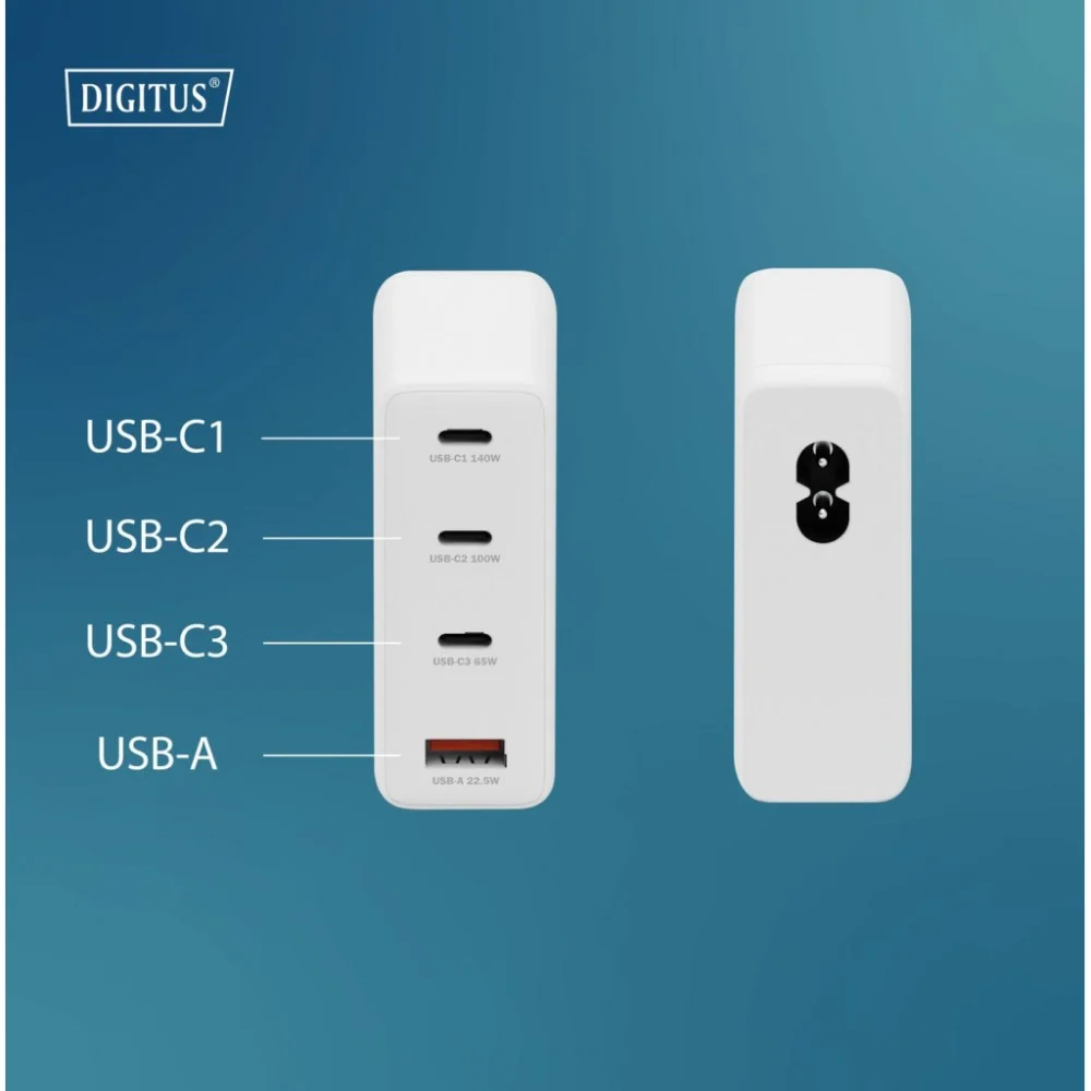 Зарядний пристрій Digitus 3xUSB-C + 1xUSB PD140W GaN white (DA-10305) — фото 11