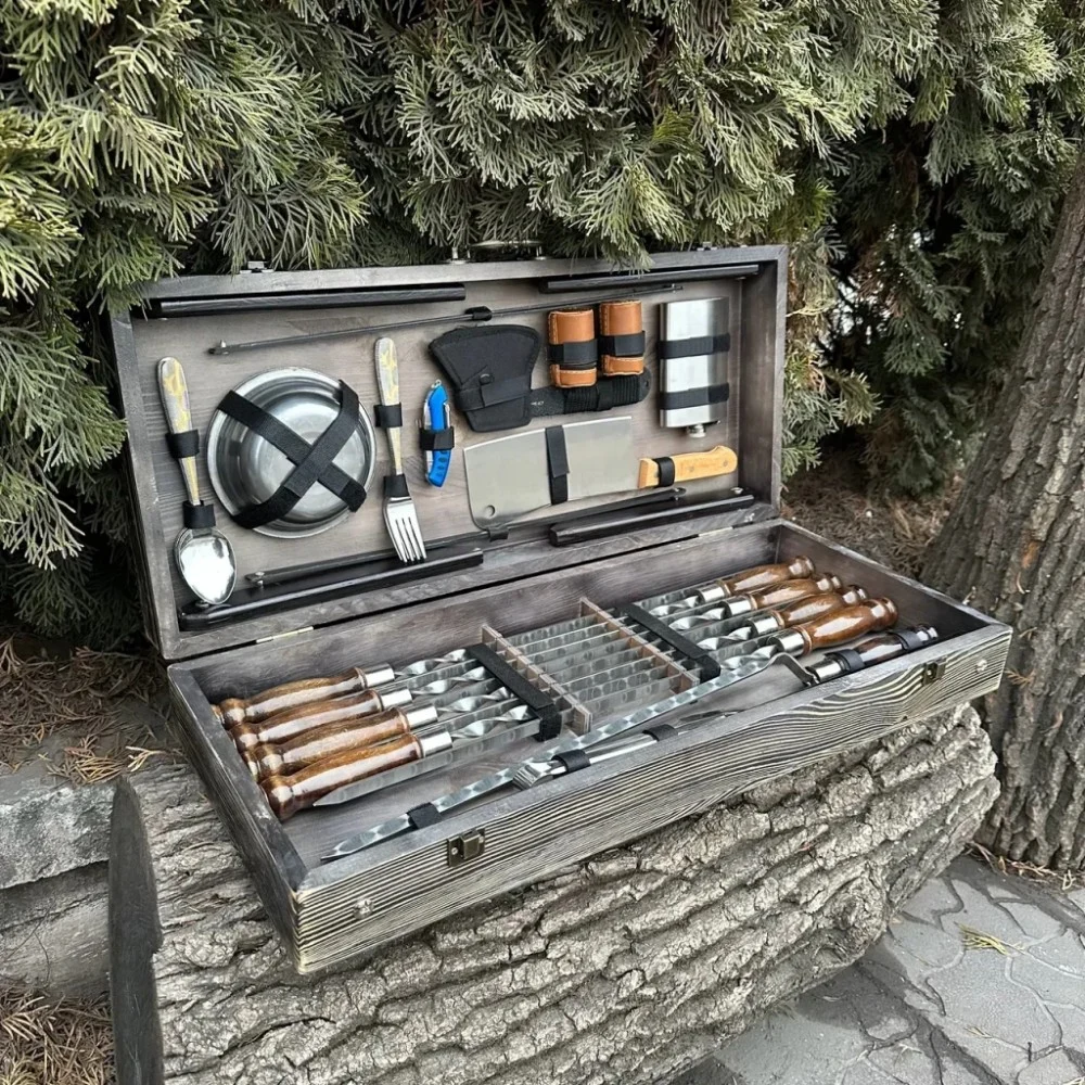 Набір для барбекю Metalzavod Пікнік кейс-столик темна текстура (PN-Piknik-TDK) — фото 3
