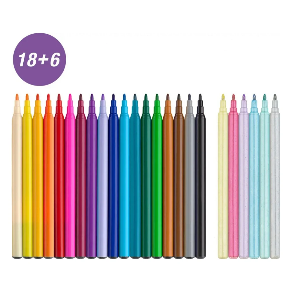 Фломастери Faber-Castell Єдиноріг 18 кольорів + 6 пастельних металиків + наклейки у картонній коробці (32633) — фото 4