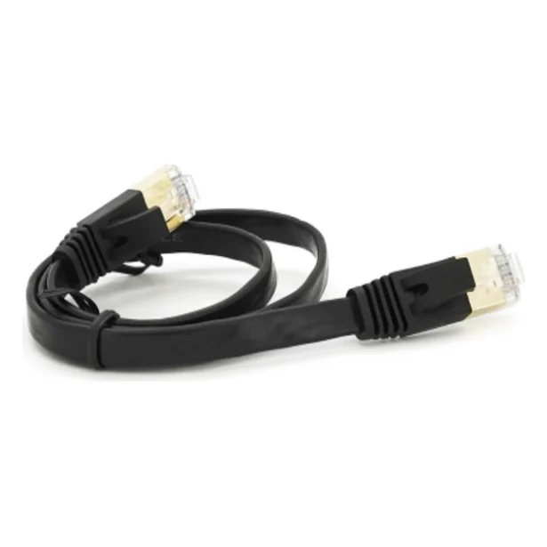 Патч-корд 0.5м UTP cat.7, CU, RJ45, плоский, black Weepda (PCMF-CU7/0.5Bk) — фото 2