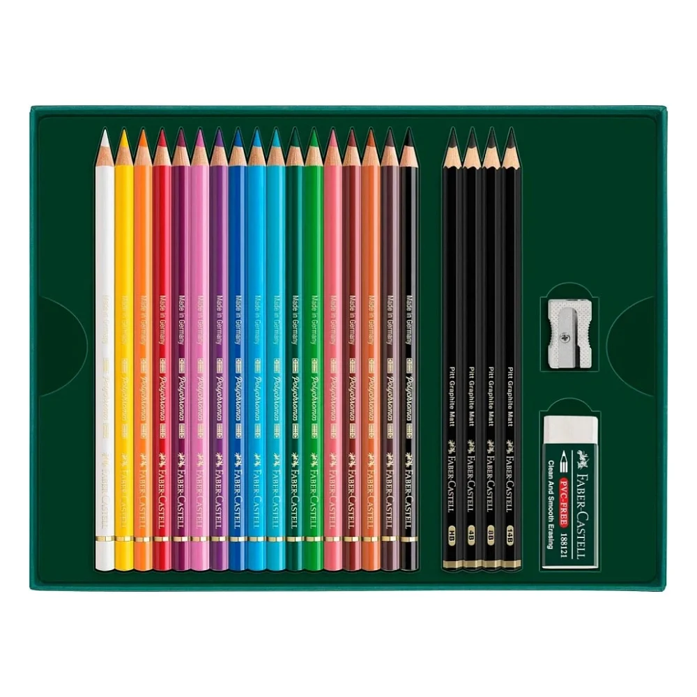 Олівці кольорові Faber-Castell Polychromos 17 кольорів з аксесуарами у картонній подарунковій коробці (210052) (32668) — фото 2