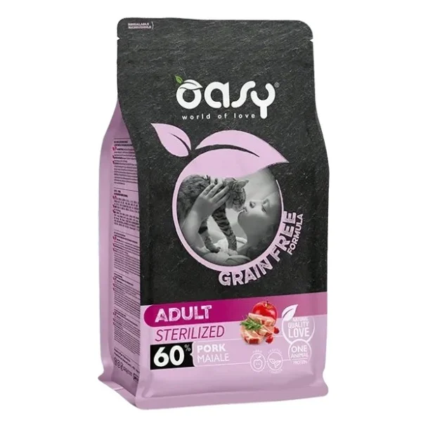 Сухий корм для кішок OASY CAT Grain Free Sterilized з свининою, яблуком та шипшиною 300 г (8054329512395)