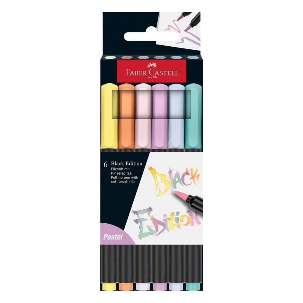 Фломастери Faber-Castell пензлики Black Edition Pastel пастельних кольорів, 6 кольорів (32357)