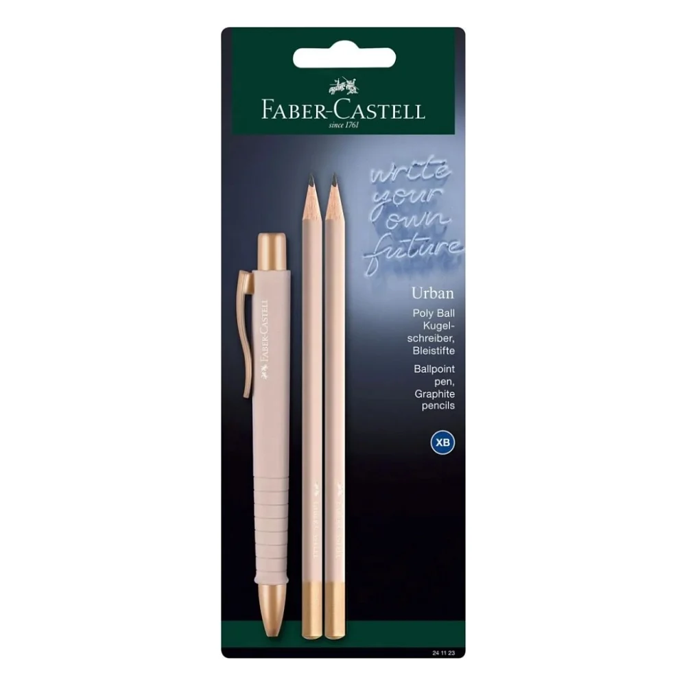 Ручка кулькова Faber-Castell набір кулькова ручка + 2 олівця Writing Set POLY BALL Urban, колір рожевий (32575)