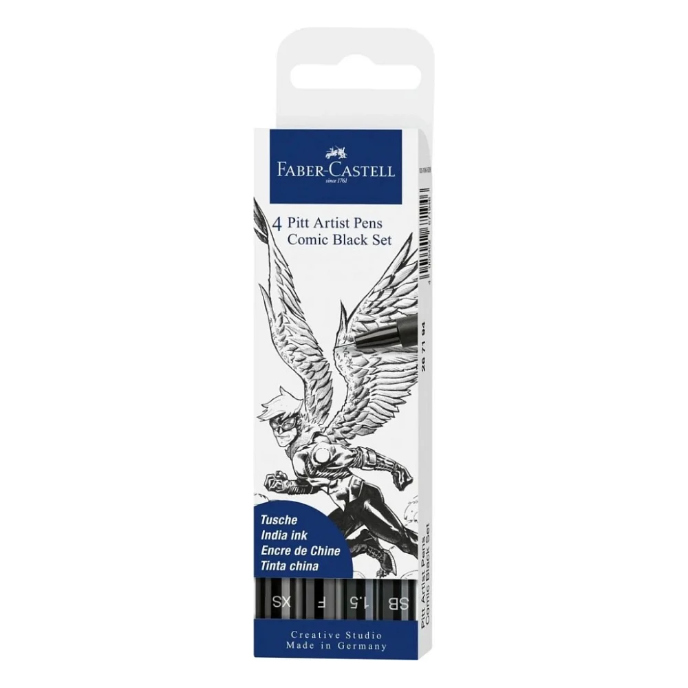 Лайнер Faber-Castell набір капілярних ручок пензликів Pitt Artist Pen Comic Black Set, (SB, 1,5, F, XS) колір чорний (30337)