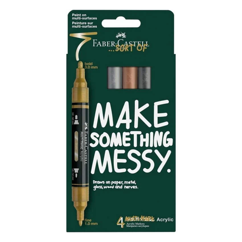Набір маркерів Faber-Castell акрилові двобічні Multimark Acrylic Metallic, 4 кольори (33113)