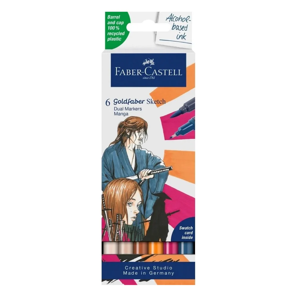 Художній маркер Faber-Castell набір двосторонніх Goldfaber Gofa Sketch Markers Manga, 6 кольорів (32547)