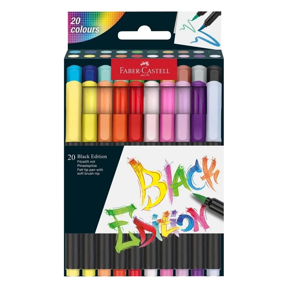 Фломастери Faber-Castell пензлики Black Edition, 20 кольорів (32356)