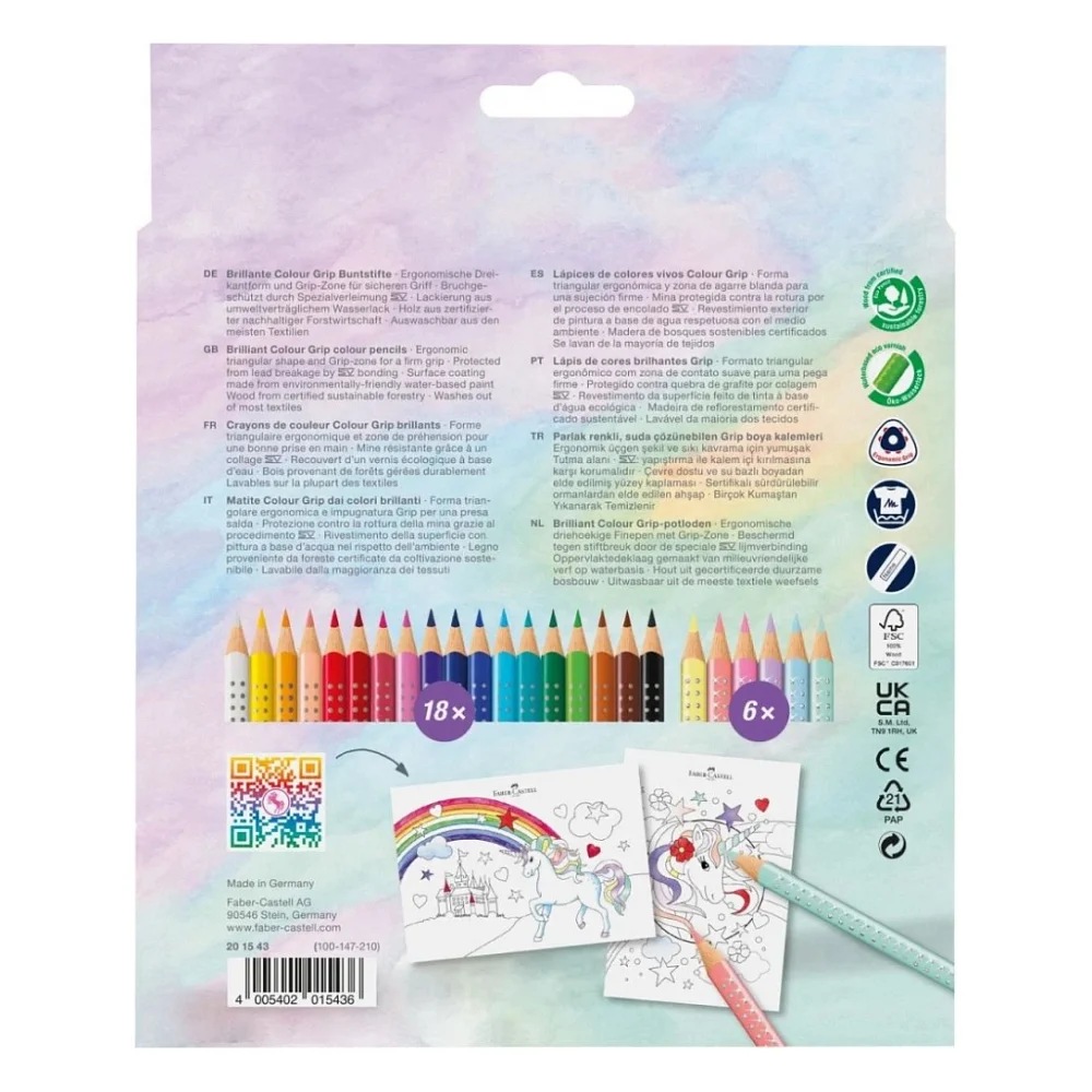 Олівці кольорові Faber-Castell Colour Grip Unicorn, акварельні, 18 кольорів + 6 пастельних (201543) (32324) — фото 2