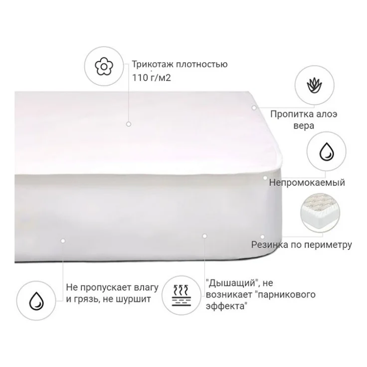 Наматрацник MirSon Light Aloe Vera №216 трикотажний AQUA-stop водонепроникний на гумці по периметру 90х200 см (2200000691316) — фото 2