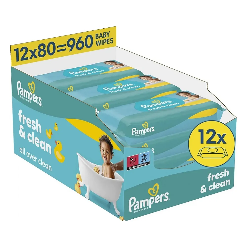 Дитячі вологі серветки Pampers Fresh Clean 80 шт х 12 пачок (960 шт) (8006530134552)