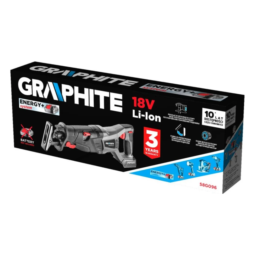 Шабельна пила Graphite Energy+, 18V, пропил 120мм, хід 28мм, 2.64кг (без АКБ та ЗП) (58G096) — фото 5