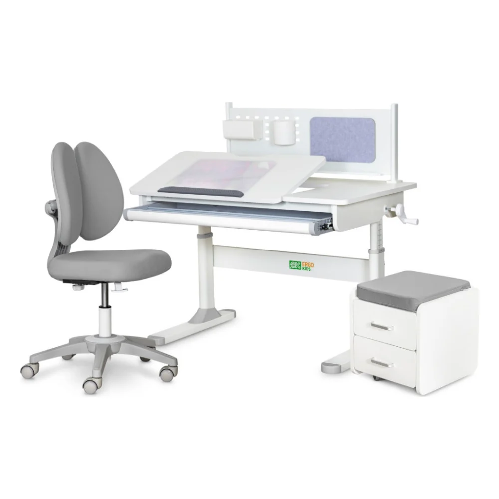 Парта з кріслом ErgoKids (L) Grey + тумба (TH-325 + Y-412 Lite + BD C3 _GREY)
