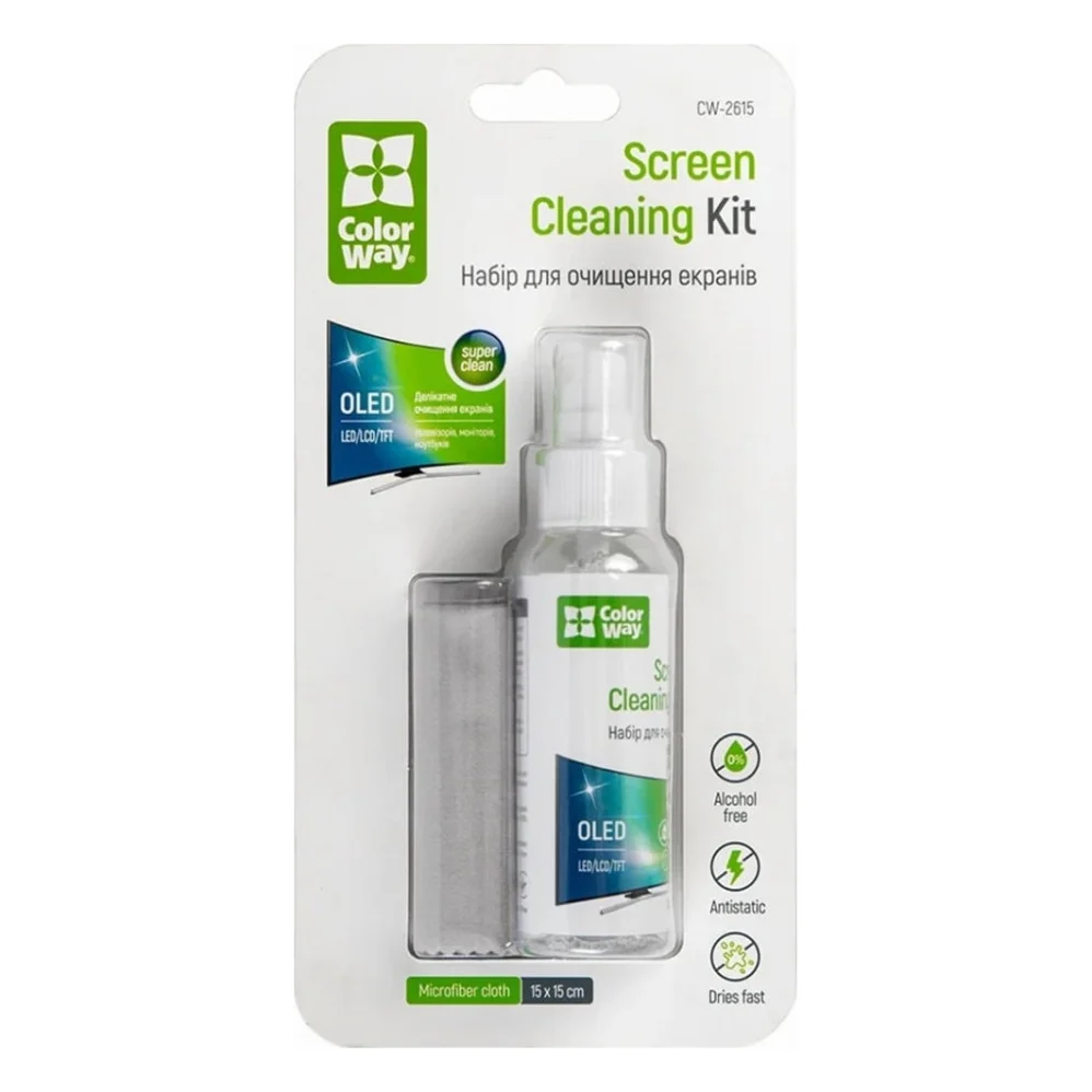 Спрей для очищення ColorWay Screens Cleaning Kit TV/OLED/LED/LCD 60ML + Microfibre (CW-2615)