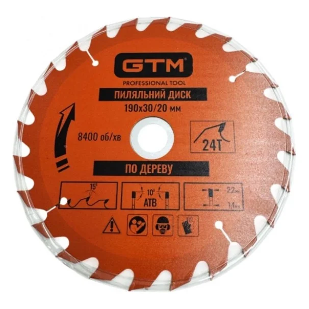 Круг відрізний GTM 190?30мм, 24 зуби, по дереву (SBW-19024)