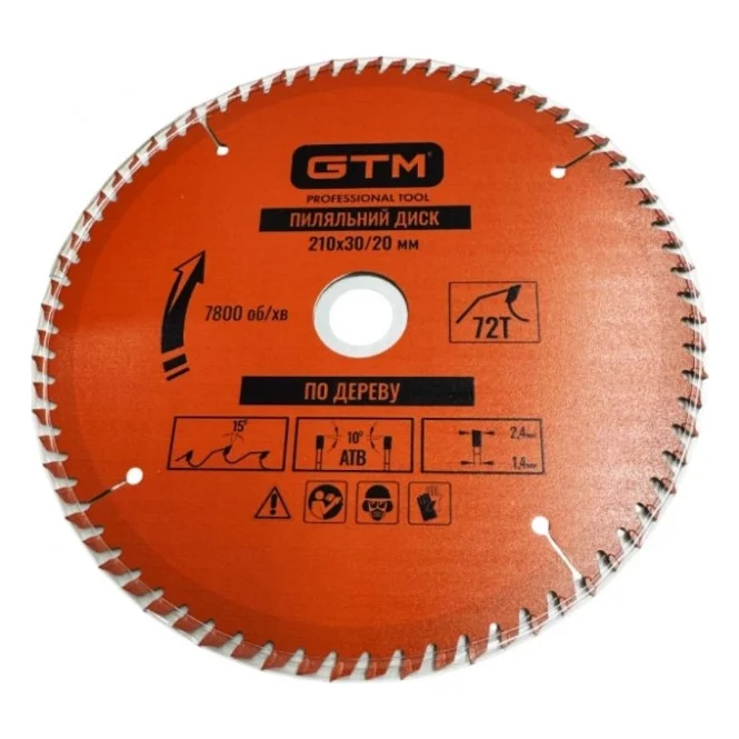 Круг відрізний GTM 210?30мм, 72 зуби, по дереву (SBW-21072)