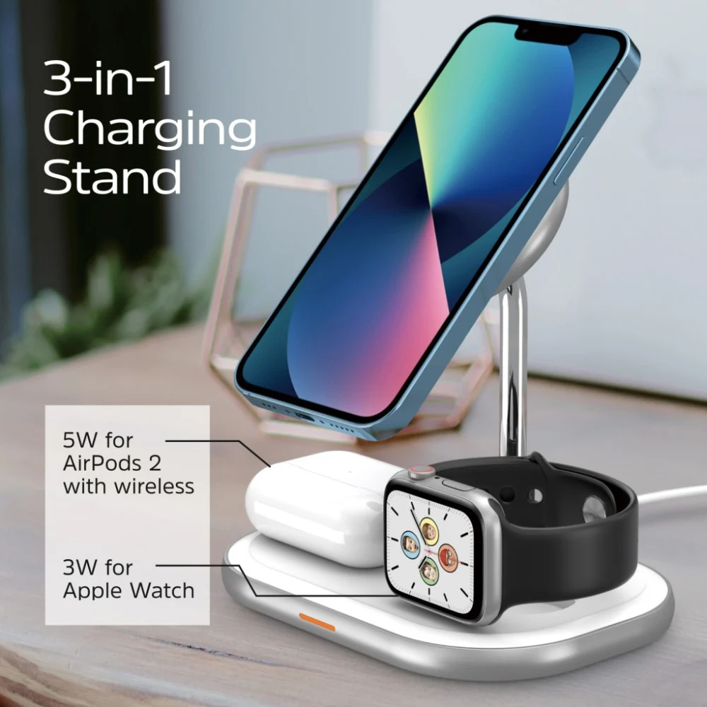 Бездротовий зарядний пристрій Energizer 15W 3-in-1 magnetic wireless white (WCP303) — фото 4
