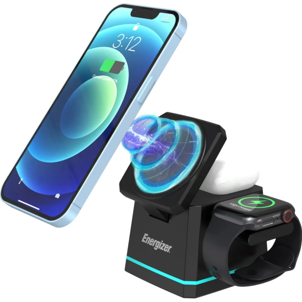 Бездротовий зарядний пристрій Energizer 15W 3-in-1 magnetic wireless black (WCP307) — фото 2