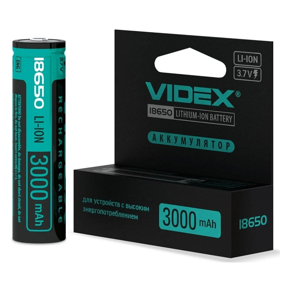 Акумулятор 18650 3000mAh Li-Ion, protect, color box/1шт Videx (18650-P/3000/1CB)