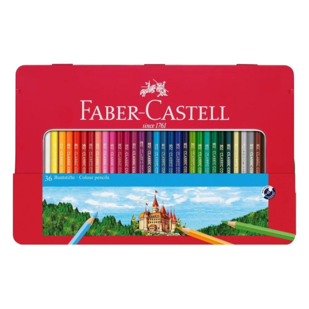 Олівці кольорові Faber-Castell Замок, 36 кольорів, у металевій коробці 115886 (26176)