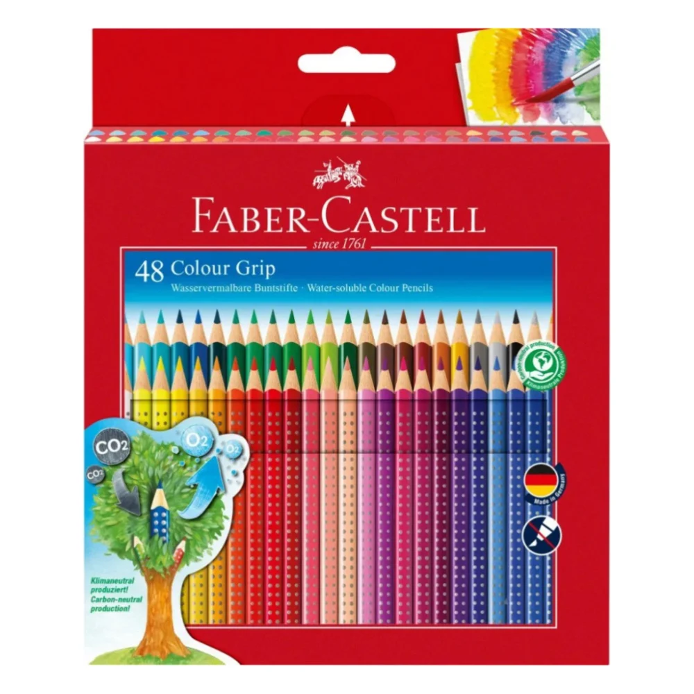 Олівці кольорові Faber-Castell Grip, акварельні, 48 кольорів в картонній коробці, 112449 (26535)