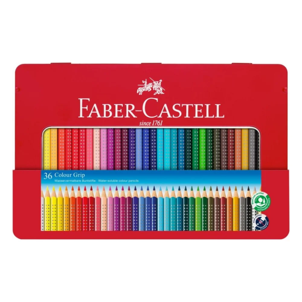 Олівці кольорові Faber-Castell Grip 2001 тригранні 36 кольорів, металева коробка, 112435 (24811)