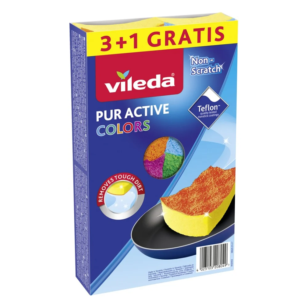 Губки кухонні Vileda Pur Active Colors для тефлону 4 шт. (4023103208049)