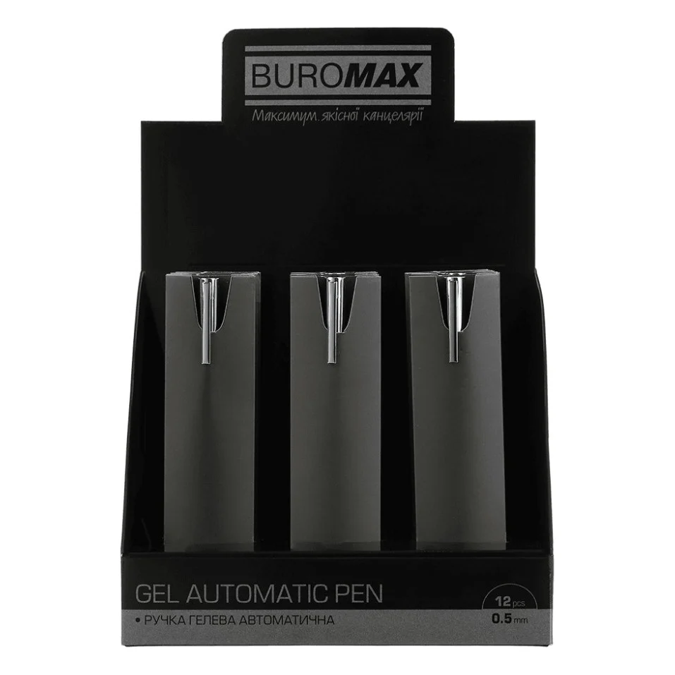 Ручка гелева Buromax автоматична PRESTIGE SILVER, 0,5 мм, сині чорнила, темно сіра (BM.83102-09) — фото 5