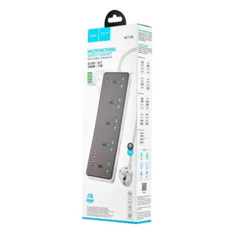 Мережевий фільтр живлення HOCO AC13A 5 роз, USB, USB-C, 17W, 1,5м, Black (HOCO AC13A/B) — фото 4