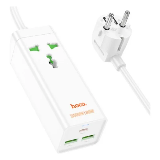 Мережевий фільтр живлення HOCO AC9A 1 роз, 2 USB,USB-C, 30W, 1,5м, White (AC9AW) — фото 3
