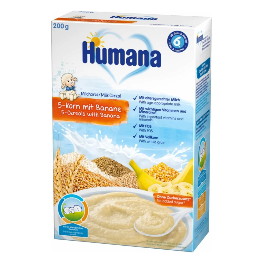 Дитяча каша Humana молочна 5 злаків з бананом 200 г (4031244775542)