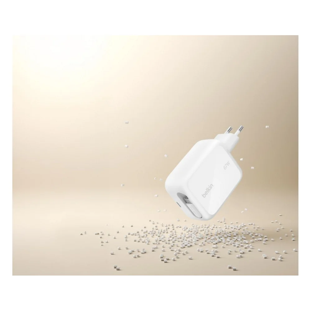 Зарядний пристрій Belkin 2xUSB-C 67W GaN PD3.2 PPS + built-in cable USB-C 1.0m white (WCH022KQWH) — фото 5
