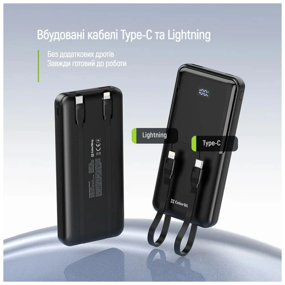 Батарея універсальна ColorWay 10000mAh DigiPower PD/22.5W, QC/4.0, Black (CW-PB100LP01BK) — фото 8