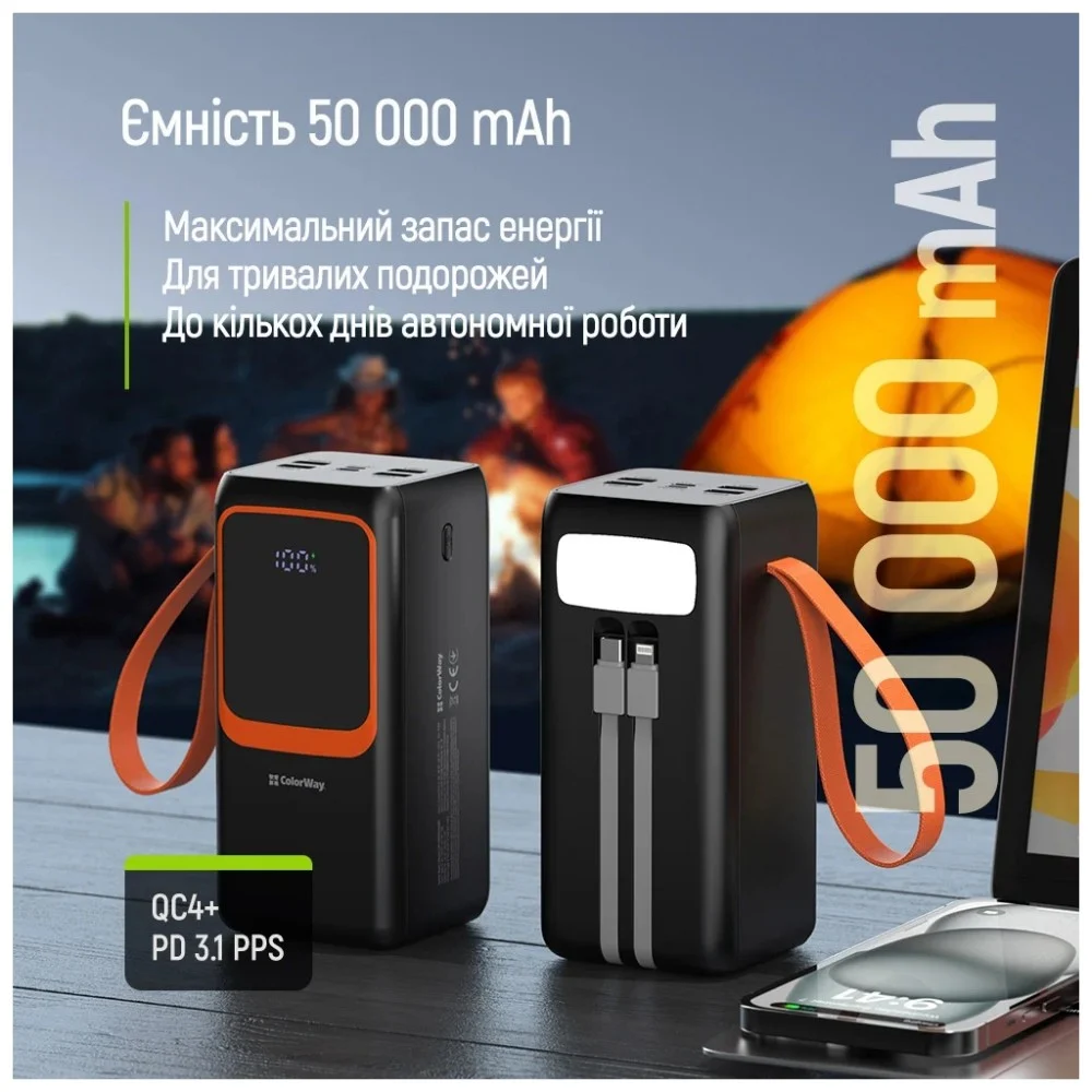 Батарея універсальна ColorWay 50 000 mAh PowerView PD/22.5W, QC/4.0, Black (CW-PB500LP02BK) — фото 7