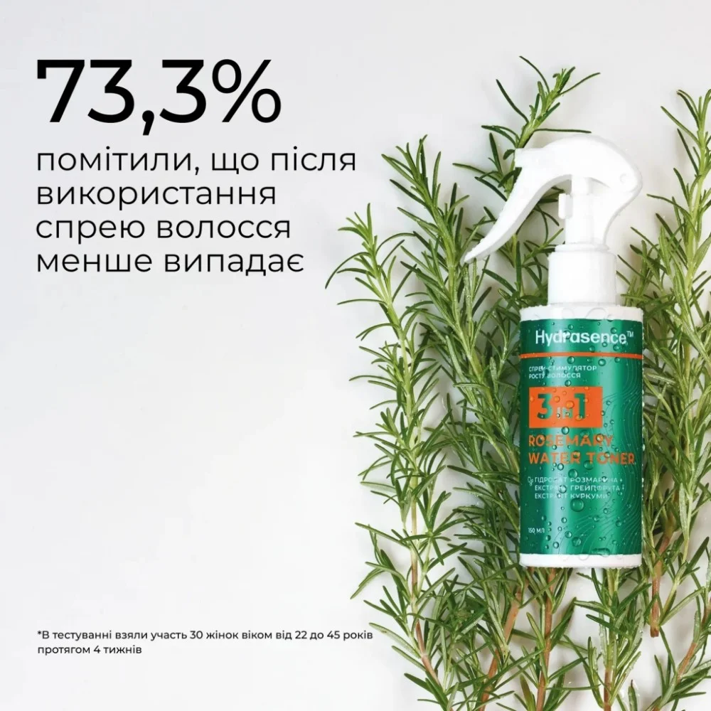 Спрей для волосся Hydrasence Rosemary Water Toner 3In1 Розмариновий Стимулятор росту 150 мл (4823122901163) — фото 6