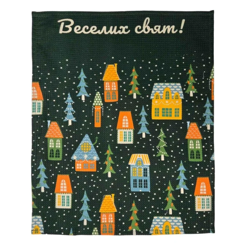 Рушник Прованс кухонний вафельний Зимові хатинки 45 х 60 см (042986)