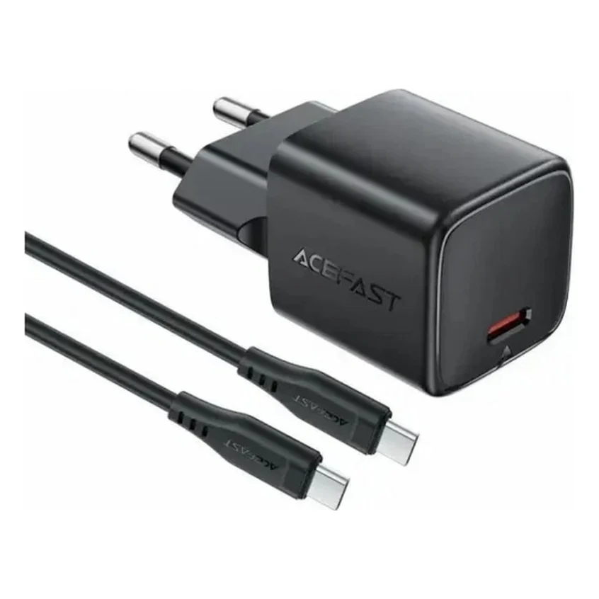 Зарядний пристрій Acefast USB-C PD20W GaN + cable USB-C to USB-C black (6974316286509) — фото 2