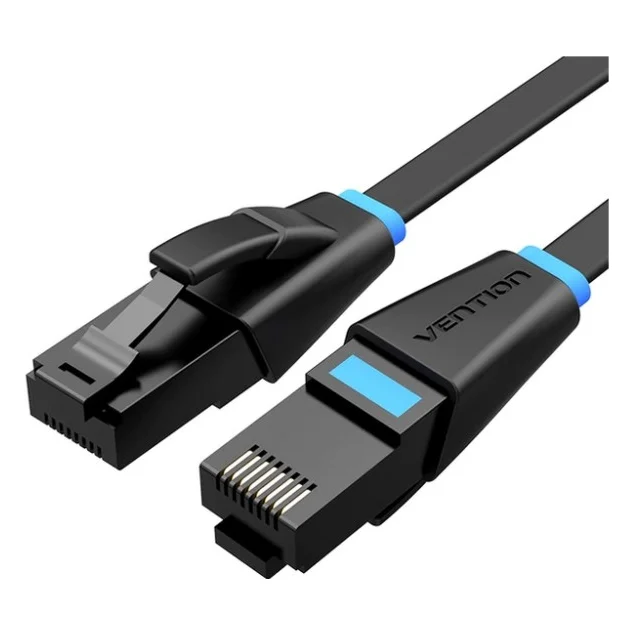 Патч-корд 2м, UTP cat 6 RJ-45 flat black Vention (IBJBH)