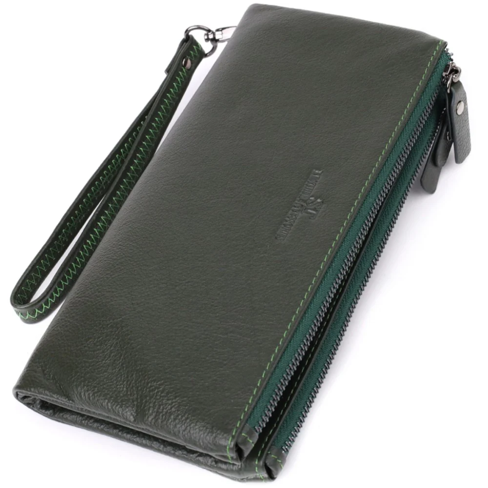 Гаманець ST Leather Шкіряний на три відділення Зелений (23110)