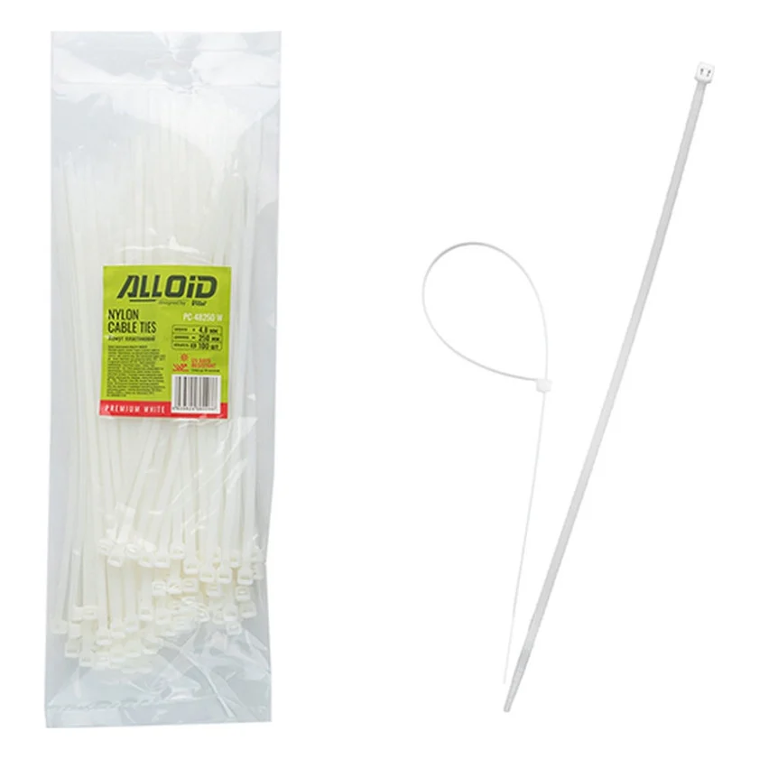 Стяжка Alloid 4.8х250мм, пластик, 100шт./уп., білий (PC-48250W)