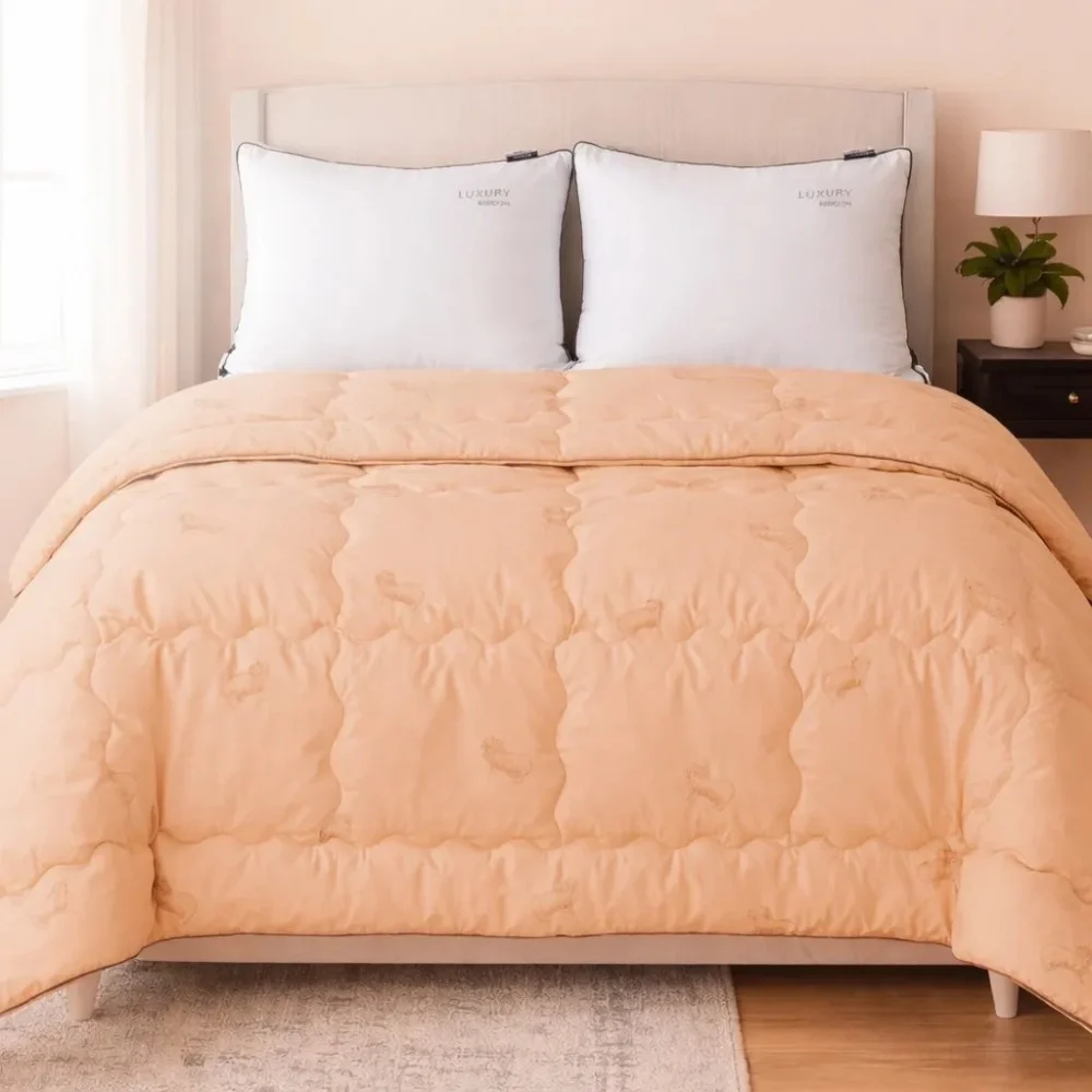 Ковдра MirSon Набір 9551 Gold Camel Hand Made Ковдра всесезонна Полуторна 140х205 Wool + Подушка 50х70 (2200010806120)