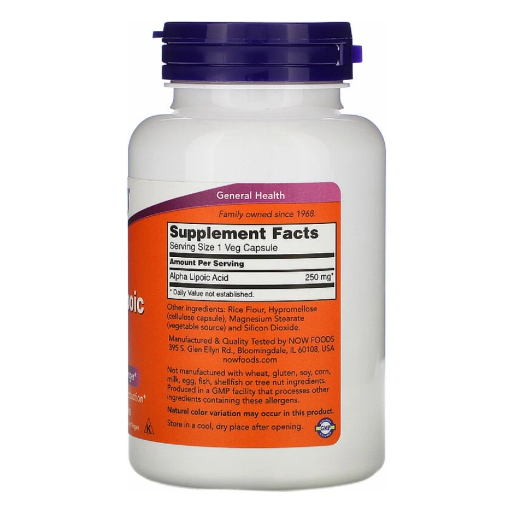 Антиоксидант Now Foods Альфа-ліпоєва кислота 250 мг, Alpha Lipoic Acid, 120 капсул (NOW-03043) — фото 2