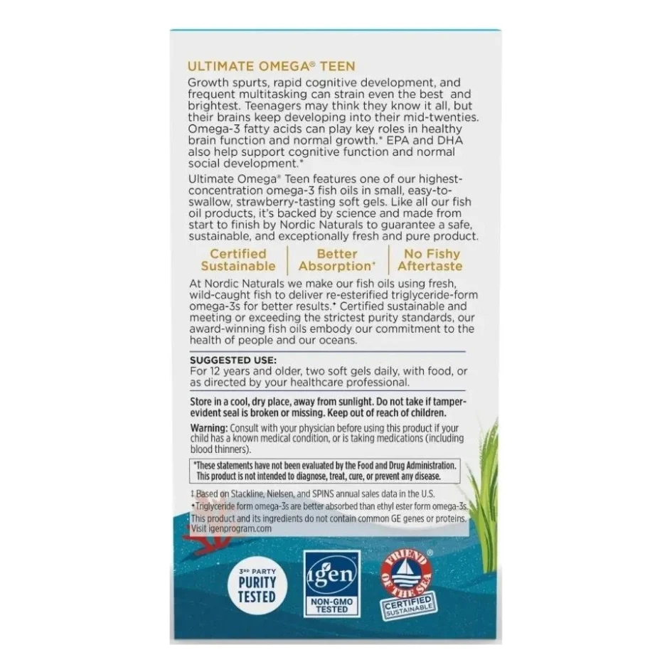 Вітамінно-мінеральний комплекс Nordic Naturals Омега-3, риб'ячий жир для підлітків, смак полуниці, Teen, Ultima (NOR-06110) — фото 3