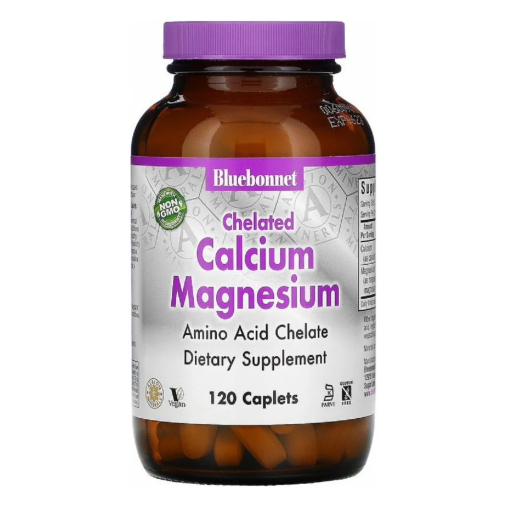 Мінерали Bluebonnet Nutrition Хелатний Кальцій та Магній, Chelated Calcium Magnesium, 120 (BLB-00661)