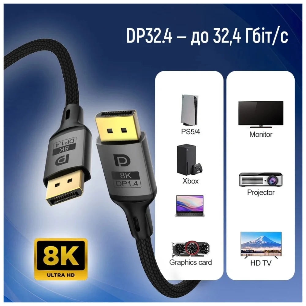 Кабель мультимедійний DisplayPort M to DisplayPort M 1.5m V1.4 8K black ColorWay (CW-CBDP093-BK) — фото 6