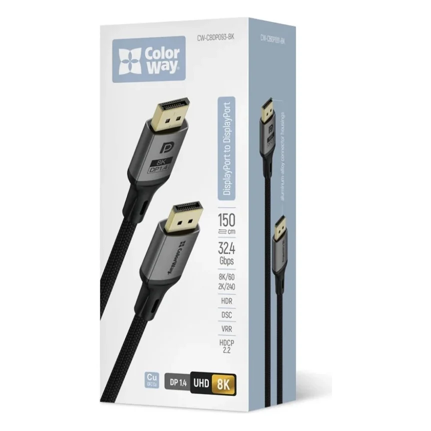Кабель мультимедійний DisplayPort M to DisplayPort M 3.0m V1.4 8K black ColorWay (CW-CBDP094-BK) — фото 5