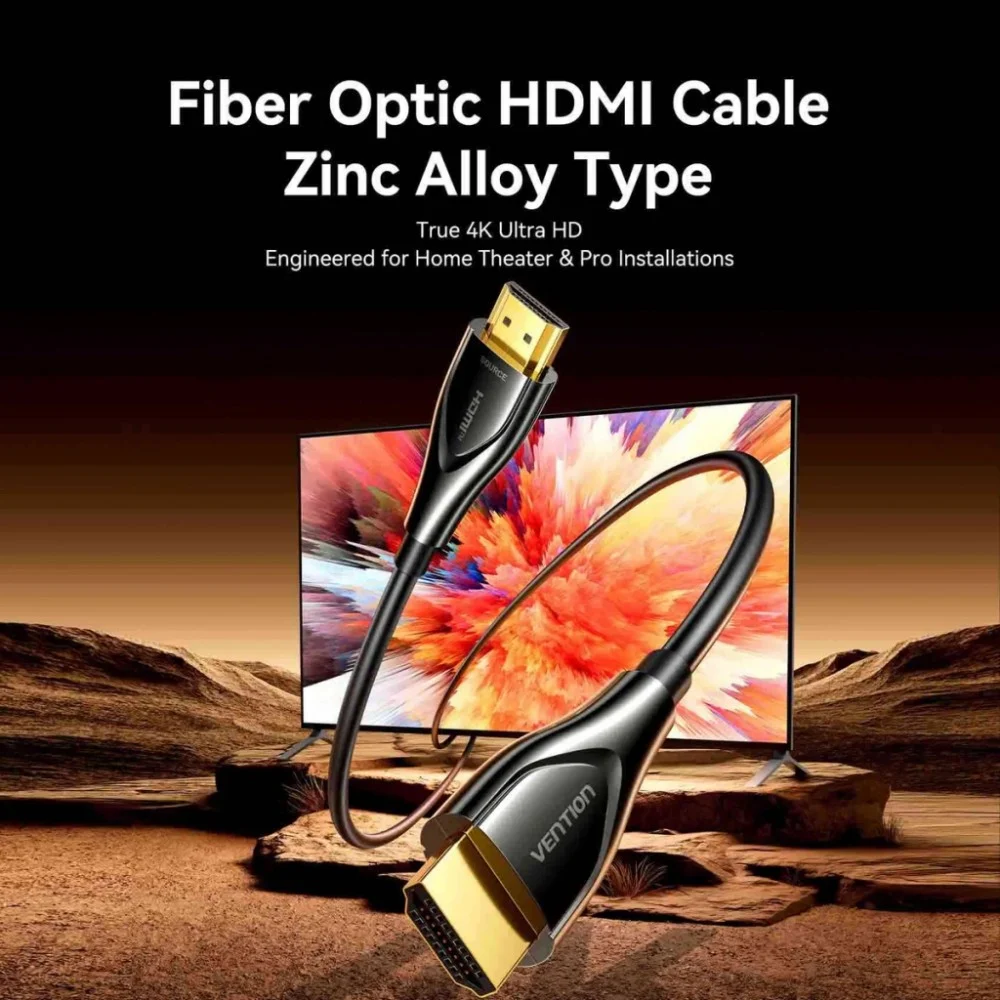 Кабель мультимедійний HDMI M to HDMI M 10.0m 4K60Hz fiber optic zinc alloy black Vention (ALSBL) — фото 2