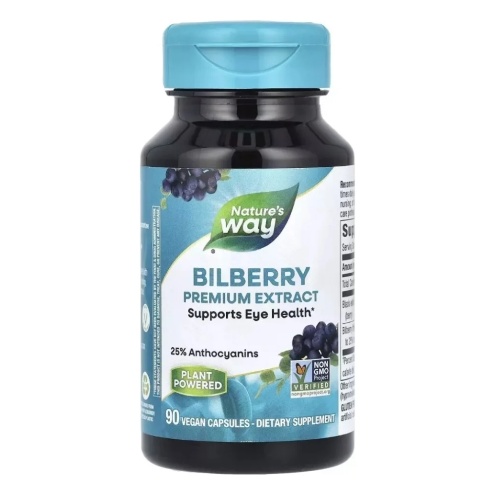 Трави Nature's Way Чорниця, преміум екстракт, Bilberry, Premium Extract, 90 вегетаріан. (NWY-60510)